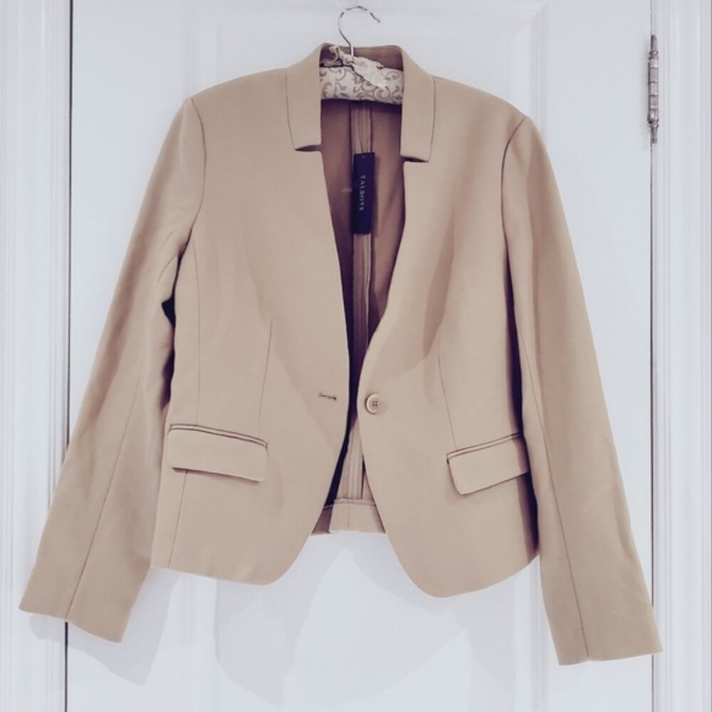 NWT TALBOTS Camel Curved Stand Collar Blazer - Picture 2 of 11